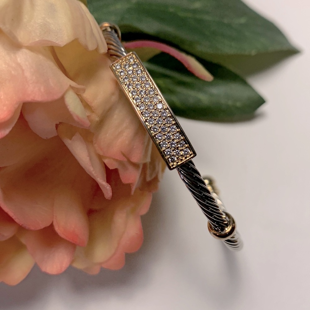Two tone Bracelet with clear stones